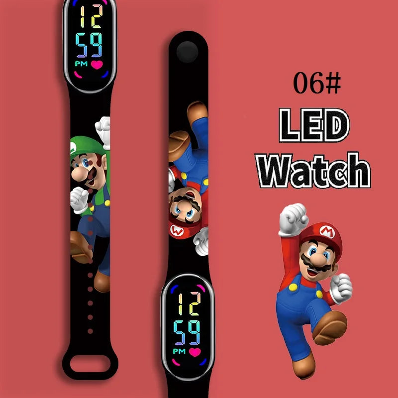 Mario Bros Digital Watch for Kids Waterproof Sport Wristband Luigi Princess Peach Yoshi Bowser Action Figures Children