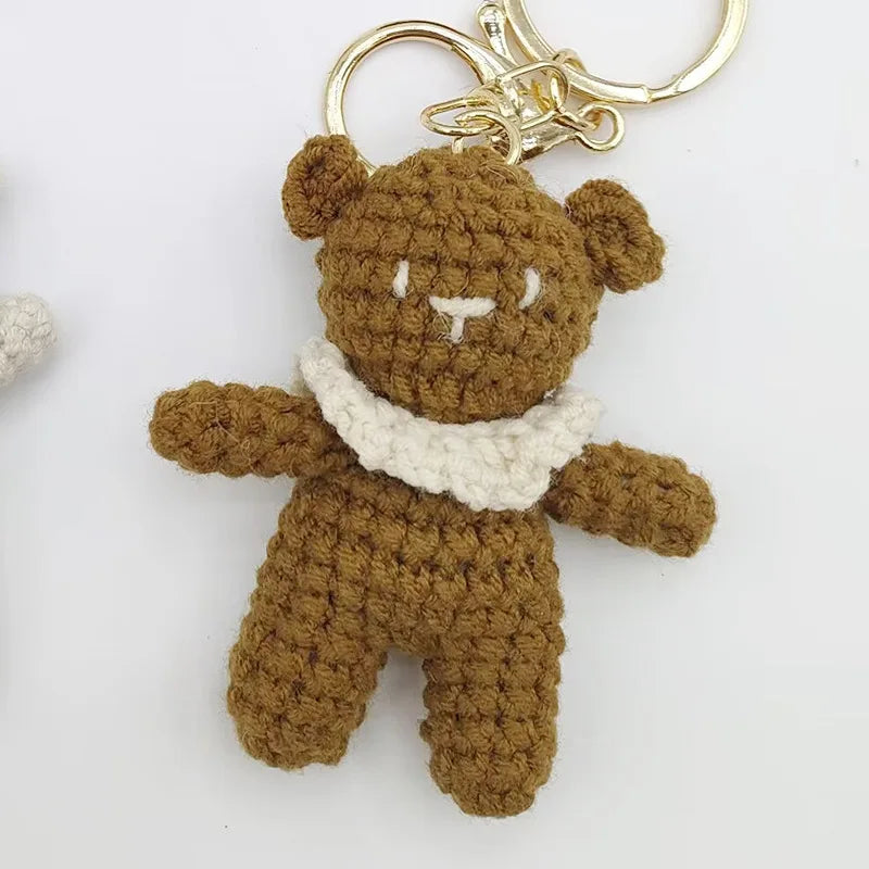 Cute Small Bear Couple Keychains Knitting Cartoon Bear Mini Animal Doll Keyrings Crochet Keychain Wholesale Custom Acceessories