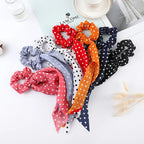 Fashion Flower Print Bow Satin Long Ribbon Ponytail Scarf Tie Scrunchies Women Girls Elastic Bands Hair Accessories