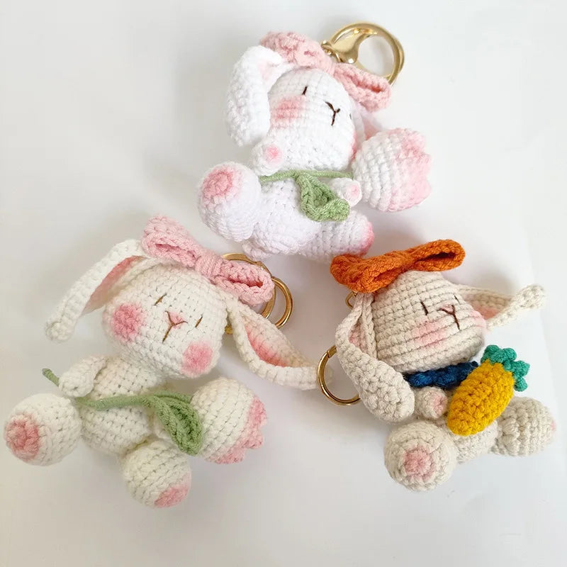 Cute Mushroom Rabbit Crochet Keychains Handmaking Crochet Cartoon Rabbit Doll Keyring For Bag Pendant Knitted Animal Doll Custom