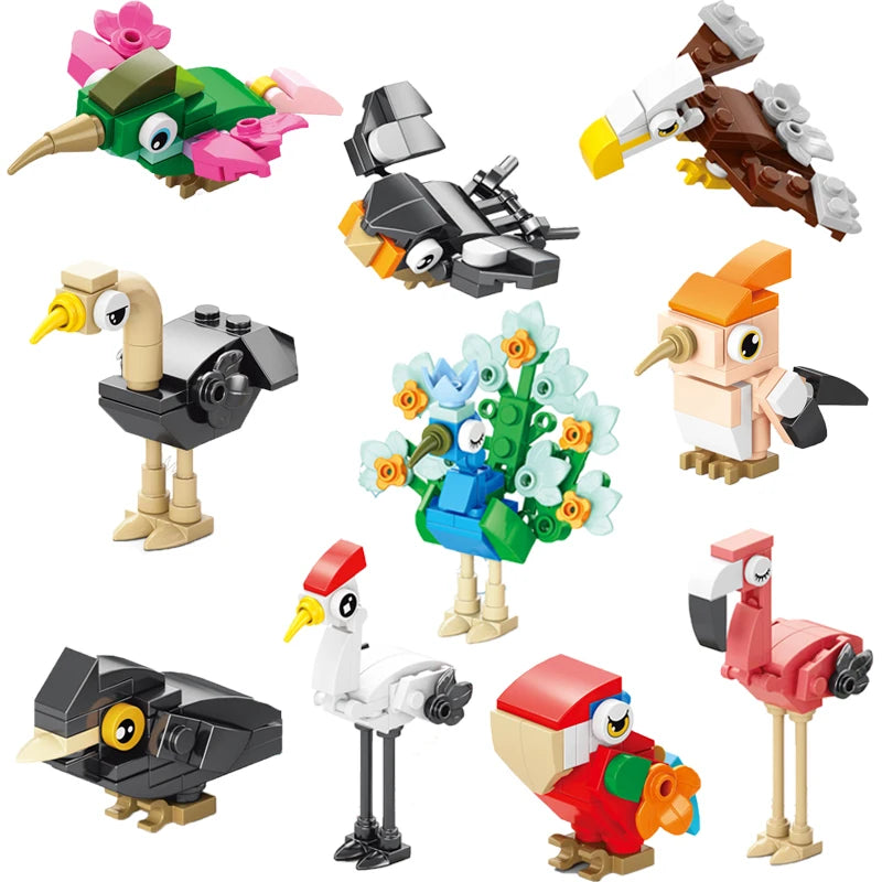MOC Animal Scene Building Blocks Zoo Ducks Cat Dog Penguin Eagle Dove Wolf Bear Deer Shark Snake Mice Sheep DIY Toys Bricks K055