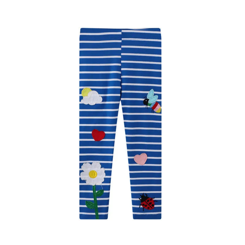 Jumping Meters New Arrival Girls Leggings Pant With Bee Embroidery Fashion Stripe Kids Skinny Pants Toddler Kids Pencil Pant