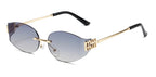 Rimless Oval Sunglasses Women UV400 Oversized Gradient Black Lenses Metal Frame Punk Decorative Glasses Men Goggles Female