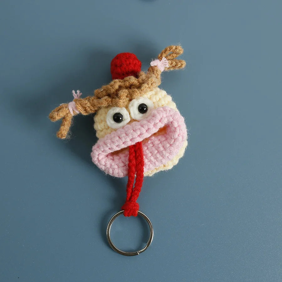 Cute Fruit Series Sausage Mouth Doll Crochet Keychains Custom Knitting Bag For Car Keys Holder Funny Doll Bag For Keys Storage
