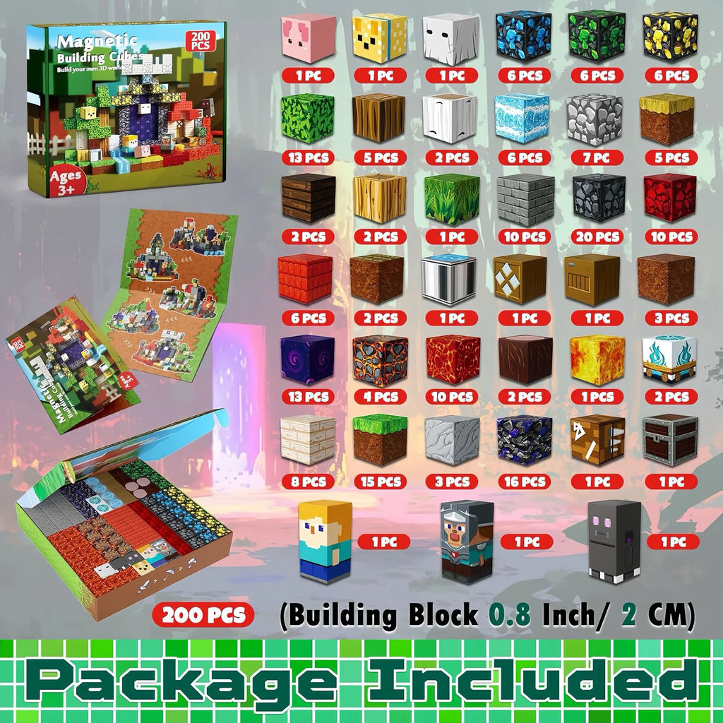 100-300pcs Magnetic Tiles Building Blocks Set,My World Figures Bricks, STEM Educational Toys for Kids Ages 3-10,Boys Girls Gifts