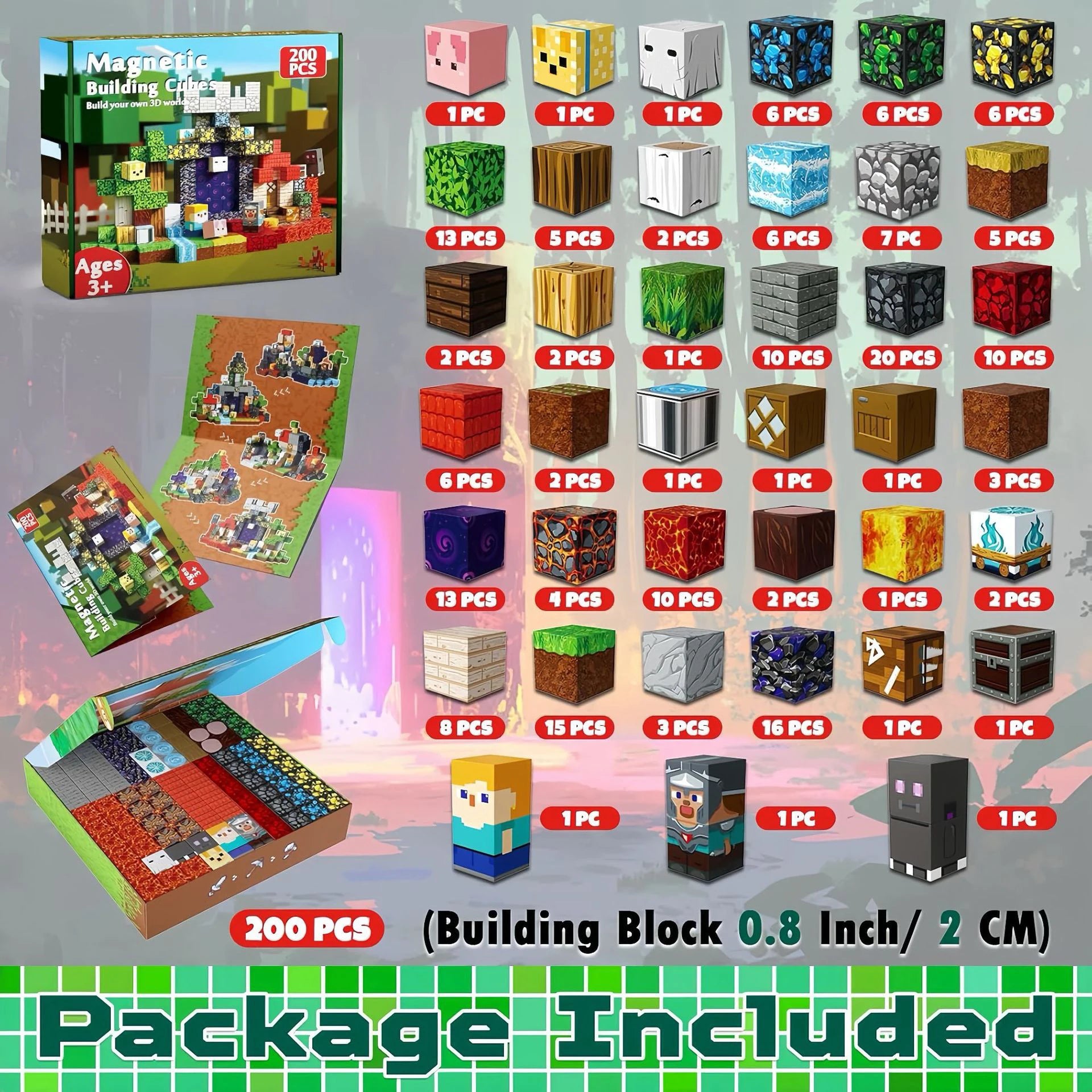100-300pcs Magnetic Tiles Building Blocks Set,My World Figures Bricks, STEM Educational Toys for Kids Ages 3-10,Boys Girls Gifts