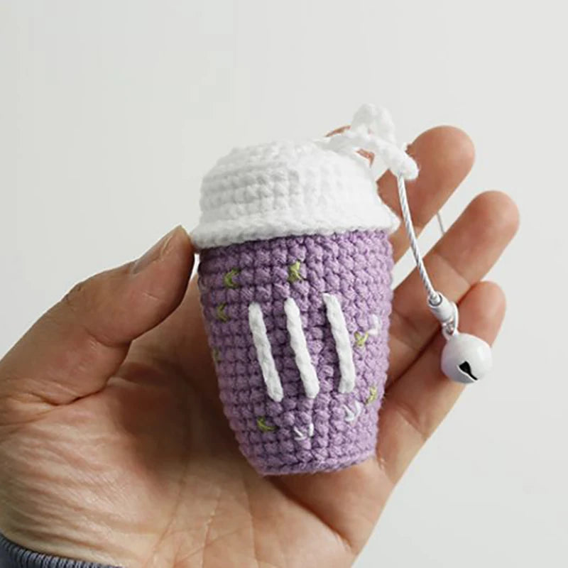 Creative Coffee Cup Crochet Keychain For Bag Pendant Cute Knitting Cup Keyrings Handmaking Knitted Keychains Custom Accessories