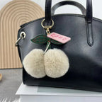 Keychain Key Fob Bag Pendant Fluffy Cherry Keyring Bag Hanging Leaf Artificial Rabbit Fur Ball Key Holder Plush Bag Accessories