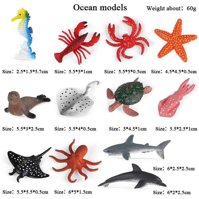 Oenux Montessori Miniature Lion Shark Horse Dinosaur Animals Model Set Action Figures Figurine Zoo Cute Education Kids Toy Gift