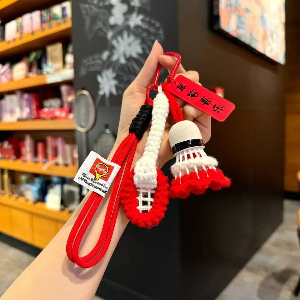 Soft Cute Crochet Badminton Keychain Mini Bright Color Knitted Badminton Pendant Bag Hanging Charms Car Keyring Backpack Decor