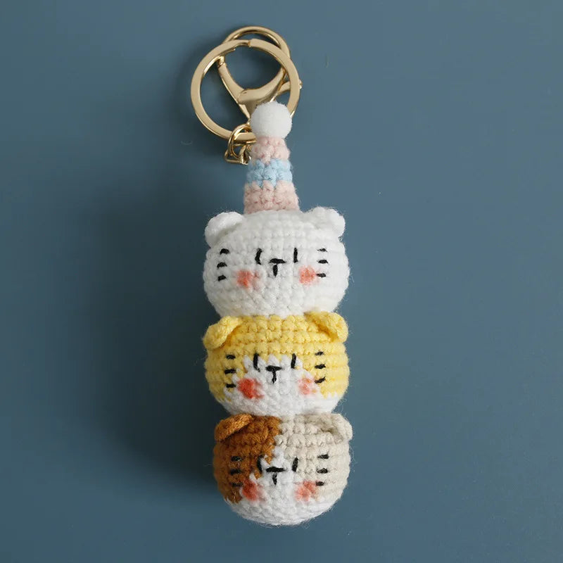 Small Cat Crochet Keychain Handmaking Crochet Cute Kitten Keyrings For Bag Pendant Knitting Animal Doll Keychain For Gift Custom