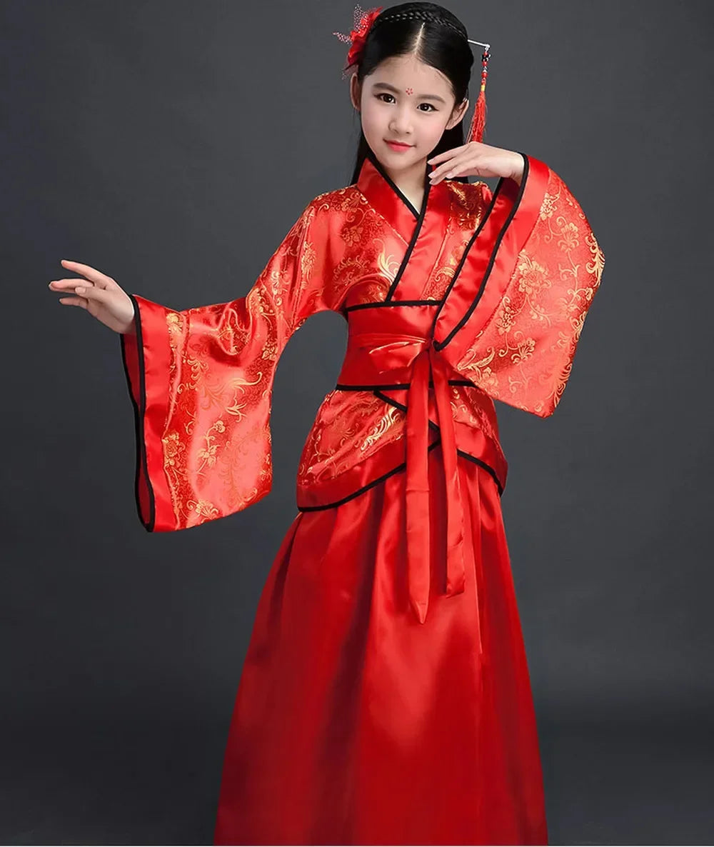 Ancient Chinese Dress Girls Children Kimono Traditional Ethnic Fan Students Chorus Dance Costume Japanese Yukata Kimono Style