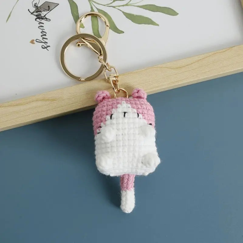 Small Cat Crochet Keychain Handmaking Crochet Cute Kitten Keyrings For Bag Pendant Knitting Animal Doll Keychain For Gift Custom