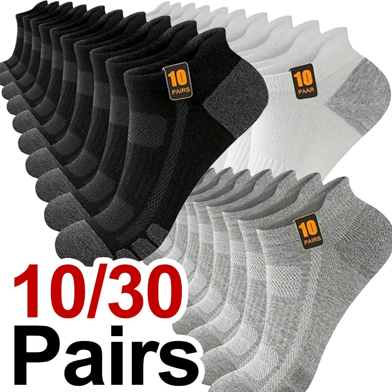 10/30 Pairs Men Women Low Cut Sports Socks Reinforced Wear-Resistant Sweat Absorbing, Breathable Mesh All Season Casual Socks