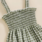Newborn Baby Girl Romper Summer Sleeveless Smocked Cotton Linen Clothes Outfit with Headband