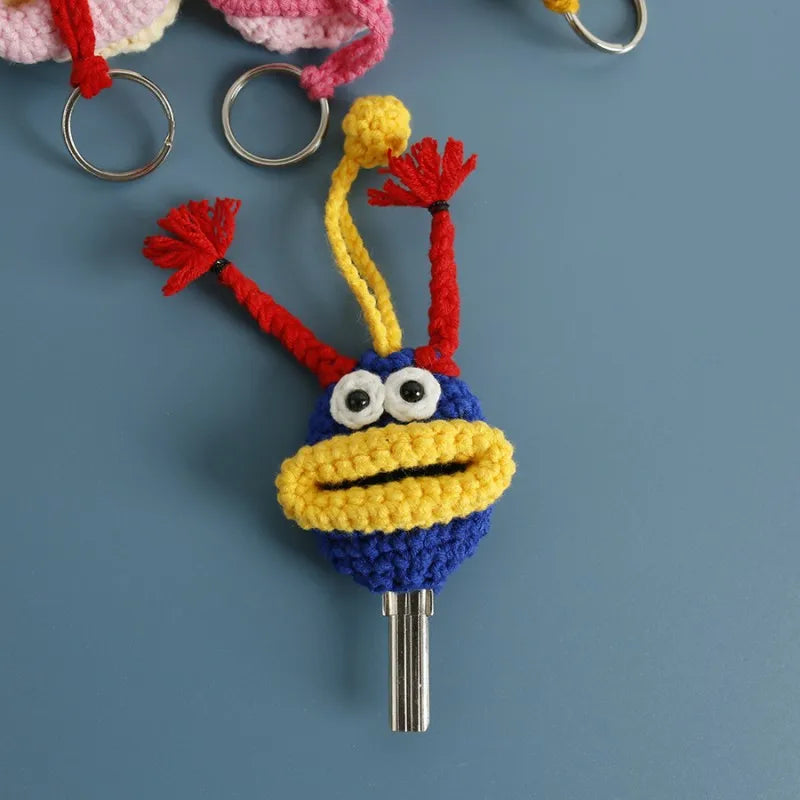 Funny Crochet Keychains Knitting Cute Sausage Mouth Doll Key Holder Knitted Storage Bag Keyrings For Car Keys Wholesale Custom