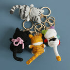 Handmaking Crochet Kitten Keyrings Cute Smiling Cat Doll Crochet Keychain Cartoon Kitten Series Knitting Doll Keychain Custom