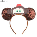 Disney Anime Cars Ears Headbands Women Sequins Bow Hairband Girls Pixar 95 Lightning McQueen Hair Accessories Kids Headwear Gift