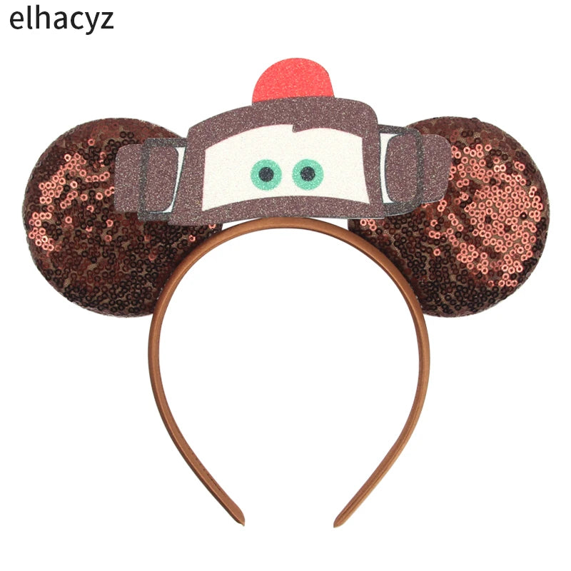 Disney Anime Cars Ears Headbands Women Sequins Bow Hairband Girls Pixar 95 Lightning McQueen Hair Accessories Kids Headwear Gift