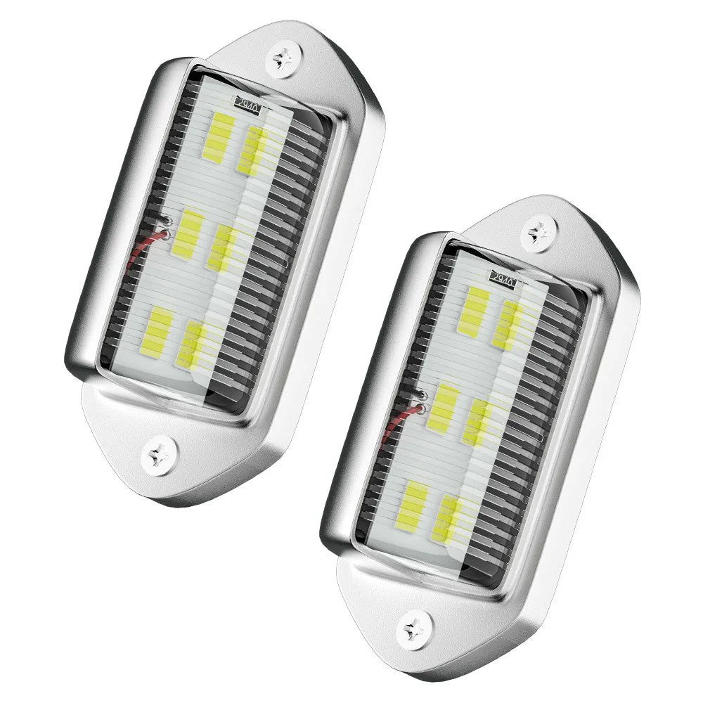 2pcs White LED License Plate Light 12V 24V DC Waterproof 6-SMD License Plate Lamp Taillight For Truck SUV Trailer
