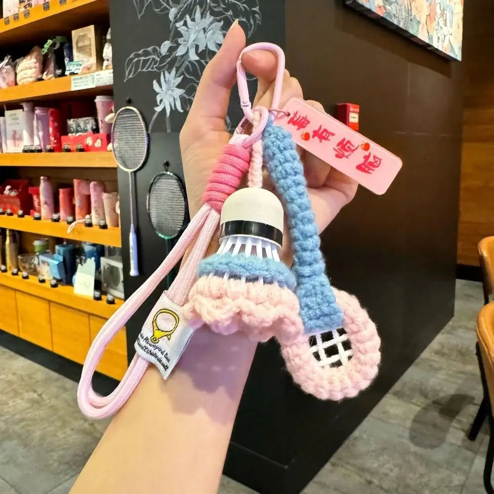 Soft Cute Crochet Badminton Keychain Mini Bright Color Knitted Badminton Pendant Bag Hanging Charms Car Keyring Backpack Decor