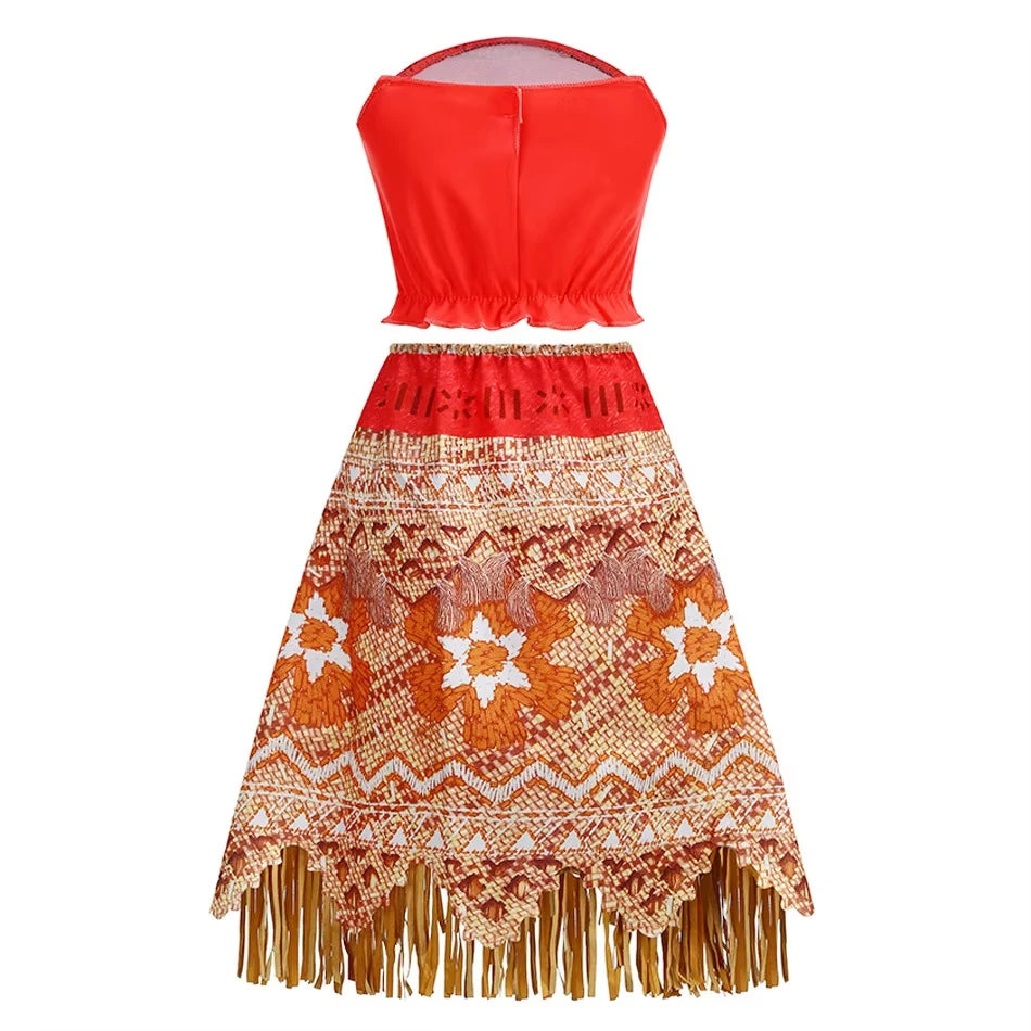 Moana Dress for Kids Girls Princess Vaiana Cosplay Carnival Children Birthday Party Headwear Necklace Pet Pig Chicken Set