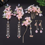 Chinese Hanfu Hair Stick Hairpin Earrings Hair Accessories Set Long Fringed Vintage Hairpin Flower Handmade Wedding Hair Jewelry