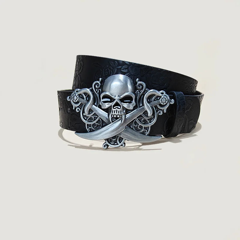 Punk Skull Plus size Leather Belt For women and men Harajuku Gothic Y2K Embossed Skeleton Hand Decoration Halloween Accessories