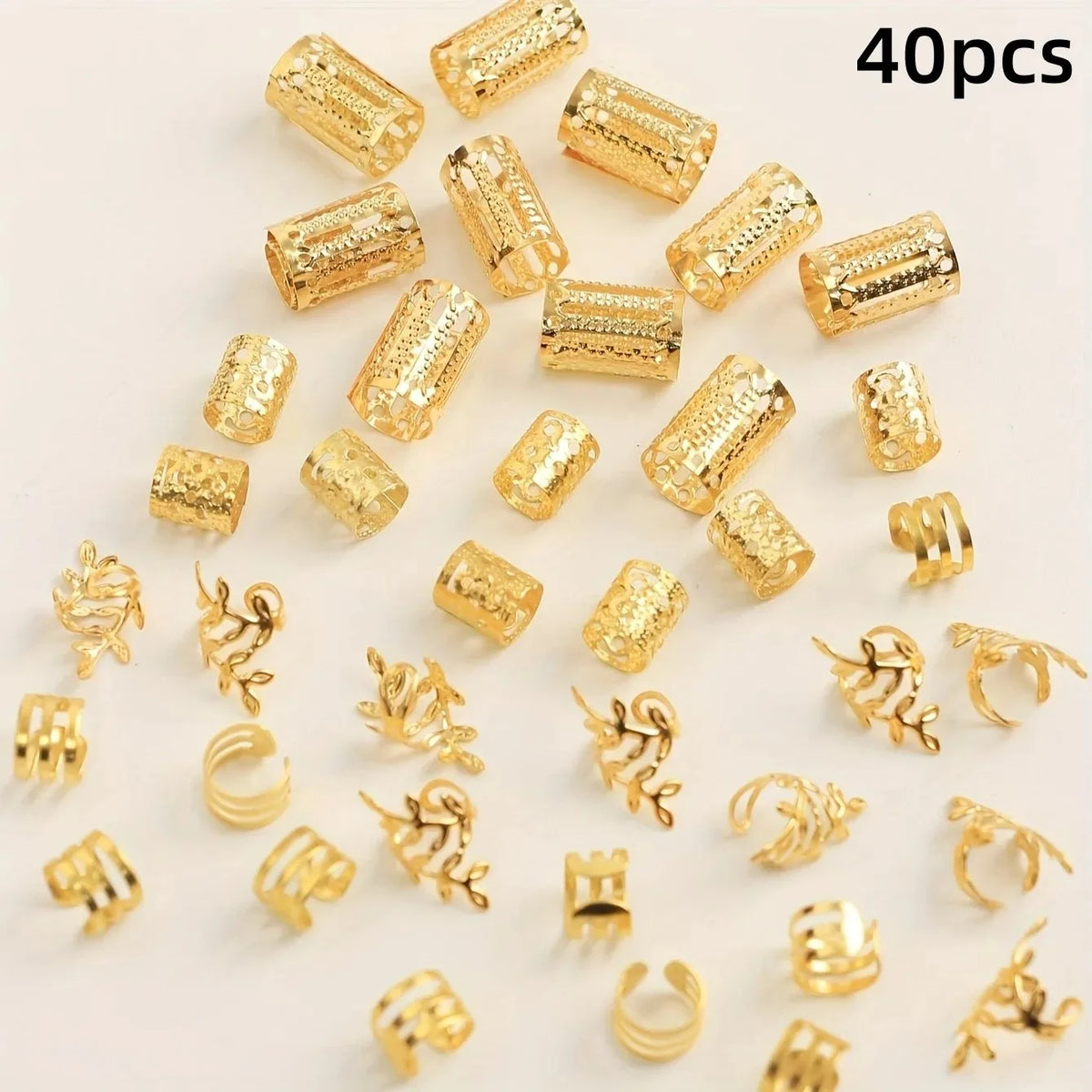 40PCS/Set Women's Elegant Hollow Hair Rings Set with Various Patterns DIY Hair Accessories for Girls Loc Hair Jewelry for Braids