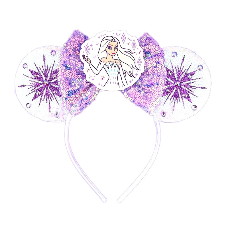 Frozen Elsa Mickey Mouse Ear Headband Sparkling Purple Bow Hair Hoops for Party Valentine Day Gift Holiday Hair Accessories
