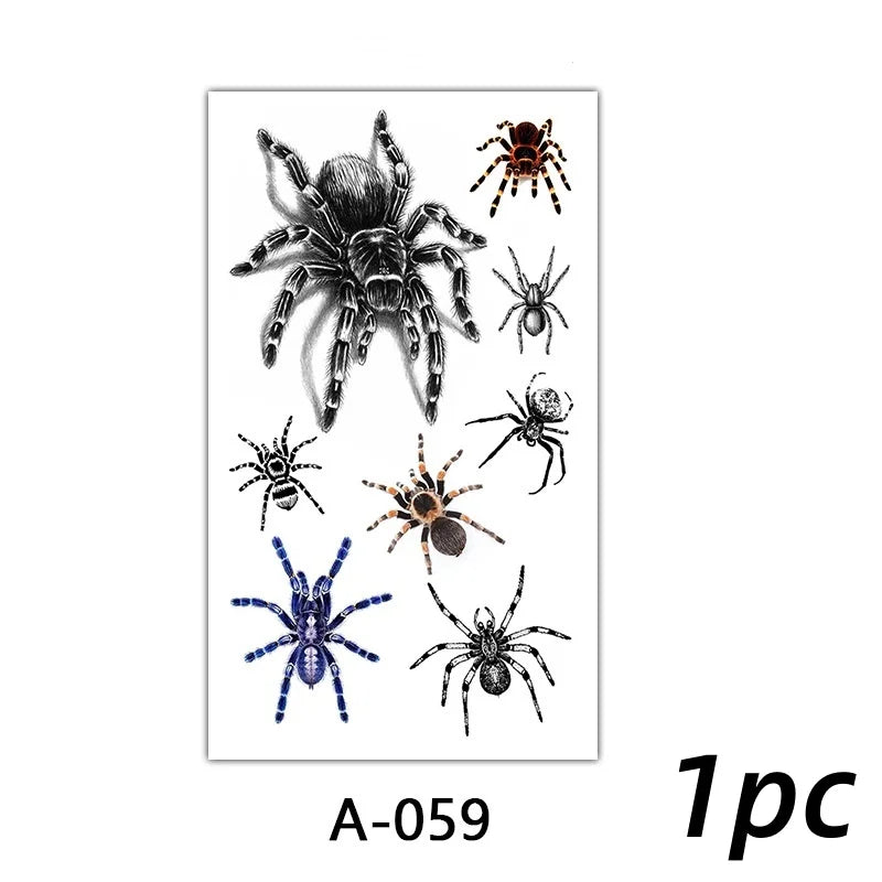 Halloween Spider Temporary Tattoo Stickers Waterproof Fake Scary Tattoo Sticker for Party Festival Body Face Arm Makeup 8pattern