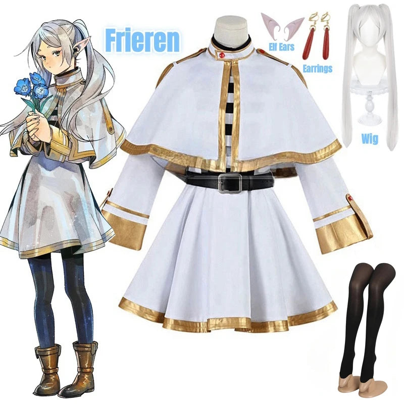 Frieren Beyond Journey's End Cosplay Costume Anime Magician Dress Elf Ear Halloween Party Charistmas for Women Girls