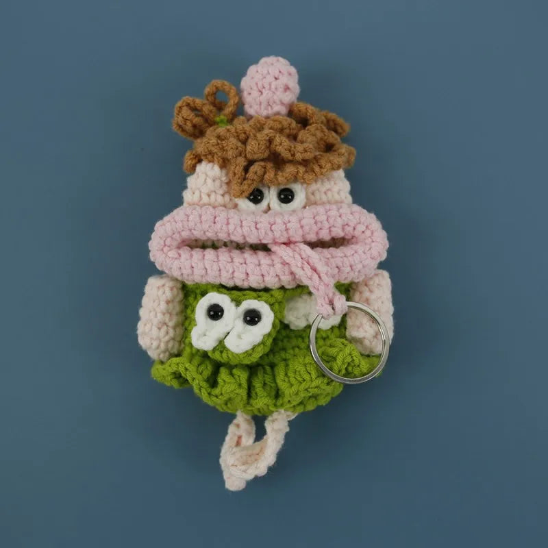 Funny Crochet Keychains Knitting Cute Sausage Mouth Doll Key Holder Knitted Storage Bag Keyrings For Car Keys Wholesale Custom