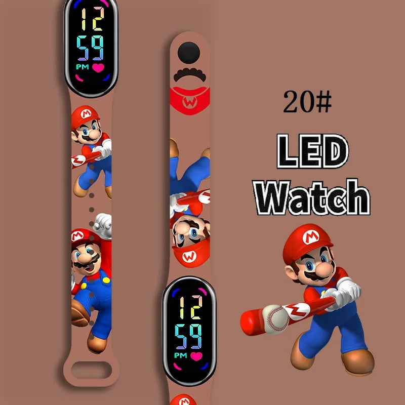Mario Bros Digital Watch for Kids Waterproof Sport Wristband Luigi Princess Peach Yoshi Bowser Action Figures Children