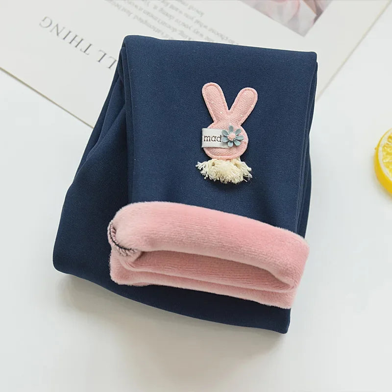 Kids Leggings Cartoon Rabbit Cashmere-Style Leggings Baby Girl Winter Pants Soft Kids' Autumn Wear