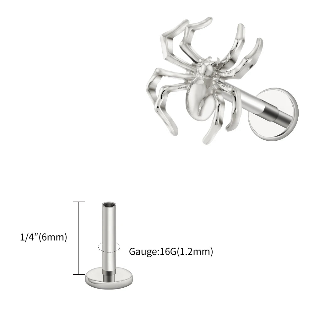 Right Grand ASTM F136 Titanium Spider Labret Lip Ring Tragus Cartilage Conch Flat Helix Stud Earring Halloween Piercing Jewelry