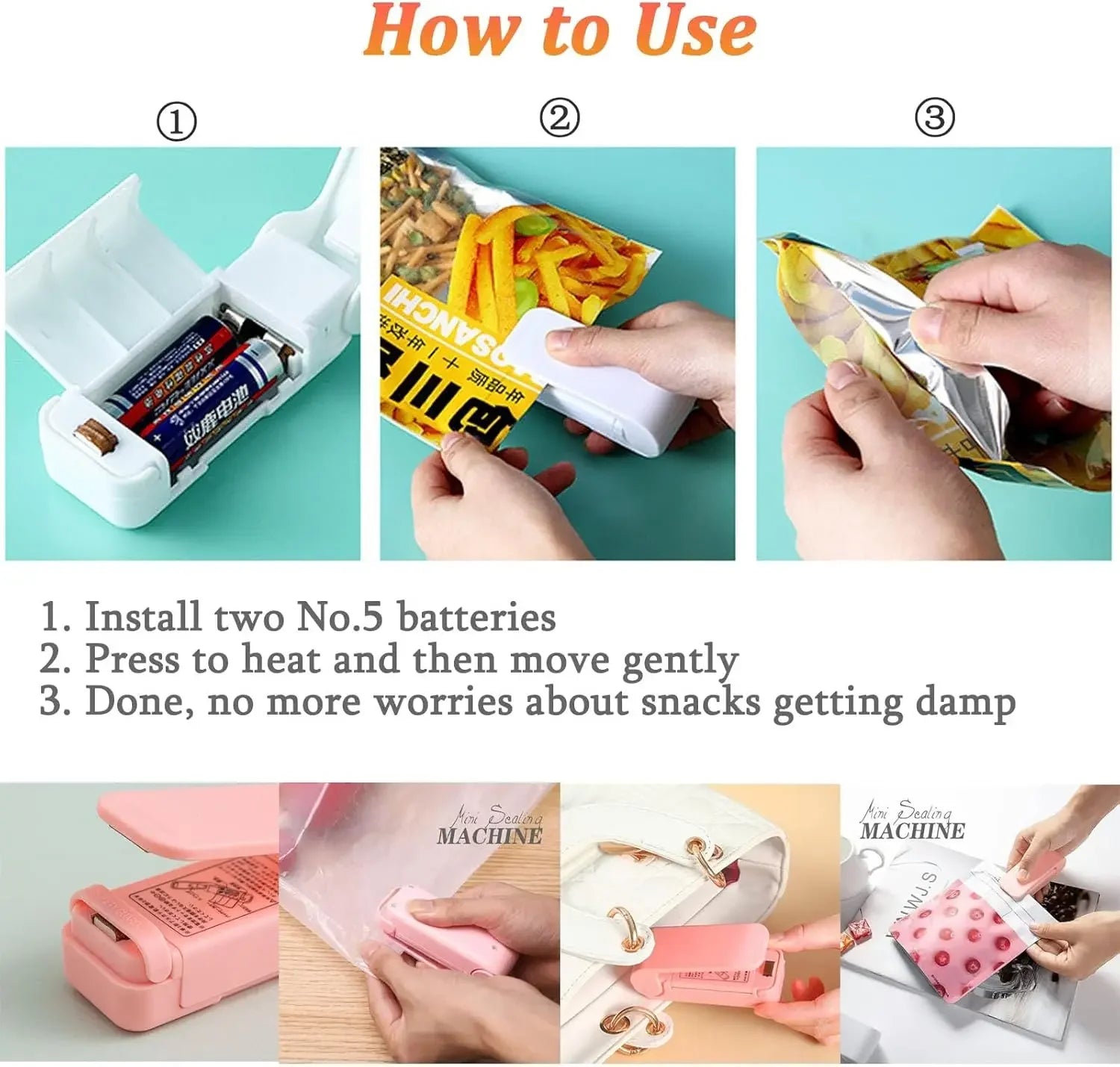 1pc Kitchen Handheld Snack Sealer, Plastic Bag Sealer For Freshness, Easy-To-Use Kitchen Gadge,Portable Sealer Packaging
