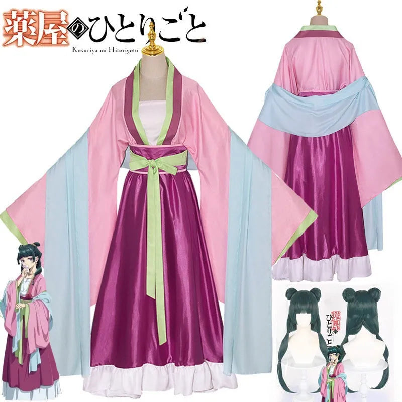 Maomao Cosplay Costume Wig Anime The Apothecary Mao Mao Plus Size Pink Dress Halloween Party for Women