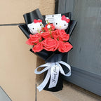 Hello Kitty Plush Bouquet with Rose Kawaii Anime Fluffy Stuffed Plush Doll Christmas Valentine's Day Holiday Birthday Gift