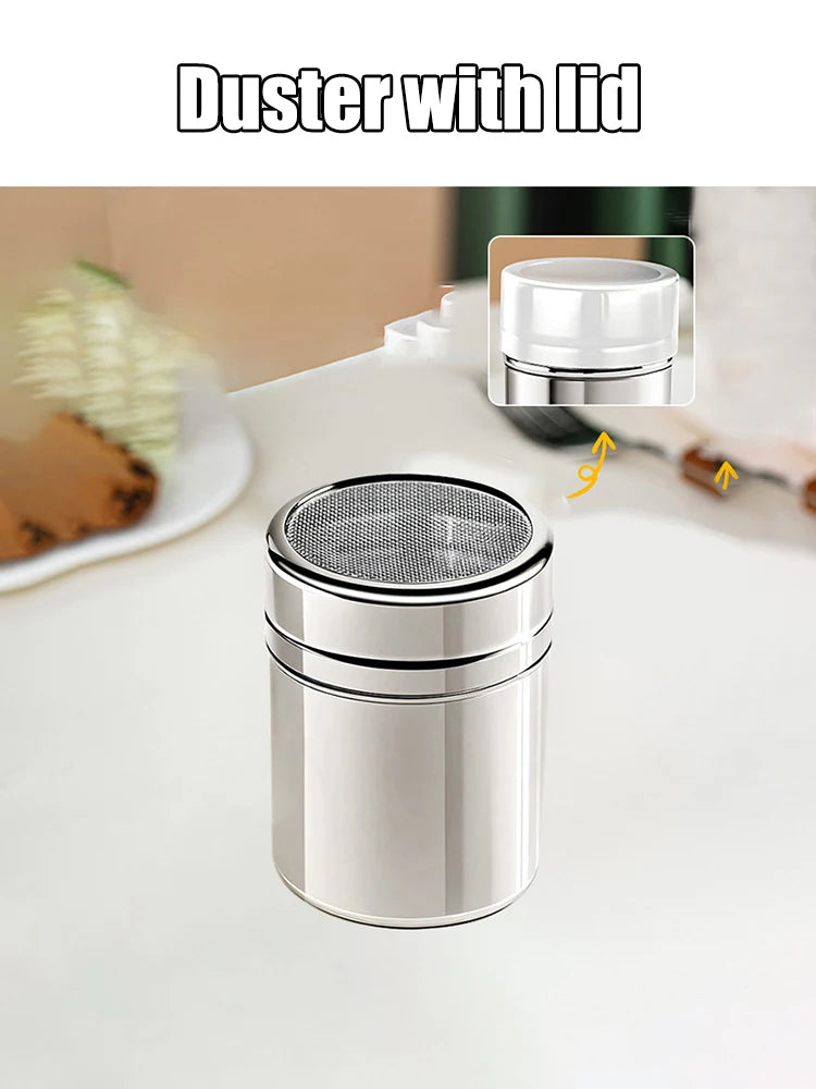 Duster With Cover Cocoa Powder Coffee Stainless Steel Duster Fine Mesh Bucket Seasoning Bottle Home Kitchen