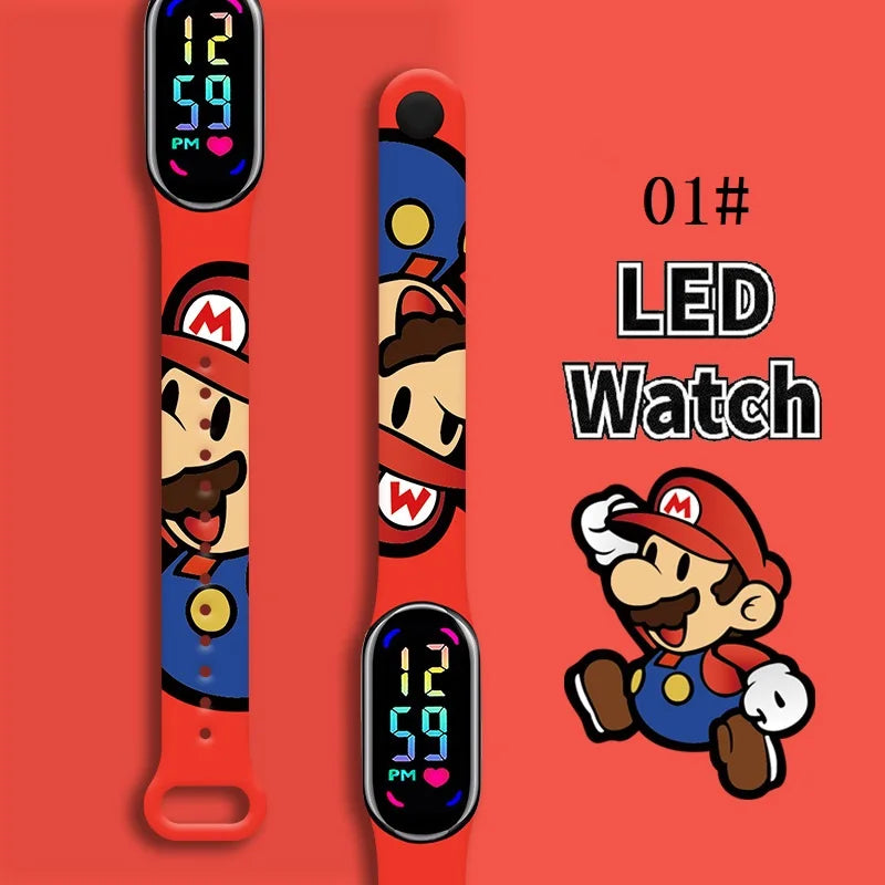 Mario Bros Digital Watch for Kids Waterproof Sport Wristband Luigi Princess Peach Yoshi Bowser Action Figures Children