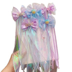 Toddler Girl Mermaid Headwear Children Princess Bow Hairpin Girls' Floating Yarn Braided Hair Clip Mermaid Maiden Hair Accessory
