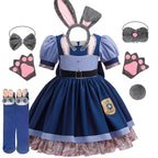 Girls Judy Bunny Police Officer Dress Disney Zootopia 2 Bunny Costume for Kids Cosplay Dress With Accessories Fancy Outfits