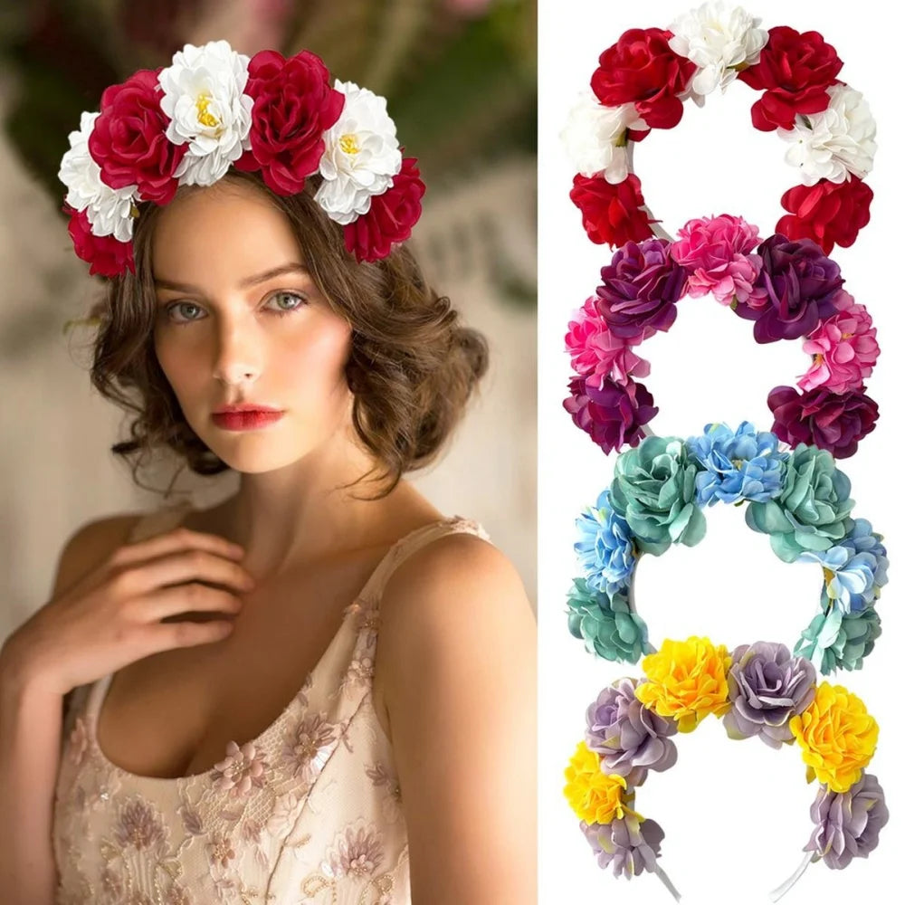 Artificial Floral Headband Flower Crown For Women Girls Bohemian Wedding Party Hair Accessories Boho Festival Photography Props