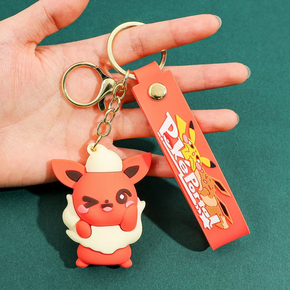 Eevee Keychain Evolution Set, Flareon Jolteon Vaporeon Plush Keychain, Pokémon Eeveelutions Key Ring for Fans