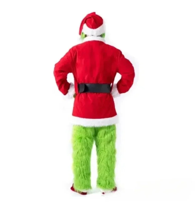 Santa Claus Costume Set Christmas Party Prom Adult Role Playing Green Monster Shaggy Halloween Cosplay Suit Gloves Mask