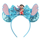 HEROCROSS Cute Stitch Headbands For Girls Sequins Bow Hairband Women Angel Headwear Kids Ears Hair Accessories Carnival Gift