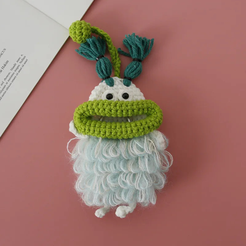 Funny Crochet Keychains Knitting Cute Sausage Mouth Doll Key Holder Knitted Storage Bag Keyrings For Car Keys Wholesale Custom