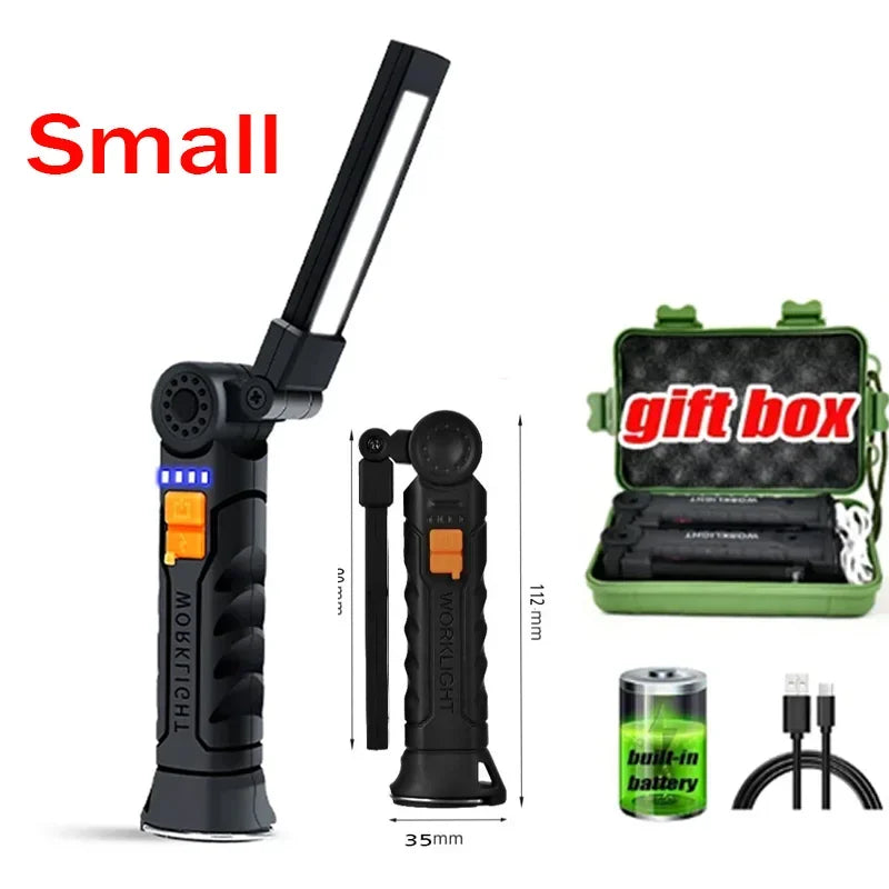 Portable COB LED Flashlight USB Rechargeable Work Light Magnetic Lanterna Hanging Lamp with Built-in Battery Camping Torch
