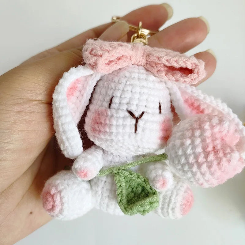 Cute Mushroom Rabbit Crochet Keychains Handmaking Crochet Cartoon Rabbit Doll Keyring For Bag Pendant Knitted Animal Doll Custom